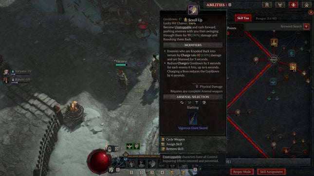 Diablo 4 screenshot showing the skill tree for a specific skill selected.